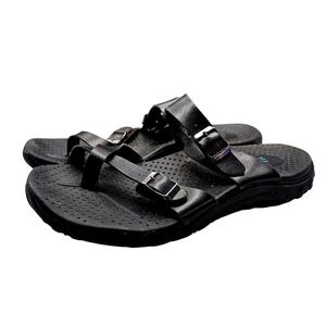 Skechers Reggae-Caribbean Sz7 Double Buckle Toe Loop Slide Sandals Women‎ #340